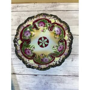 Antique Hand-Painted Japanese Porcelain Bowl – Floral Design, Signed